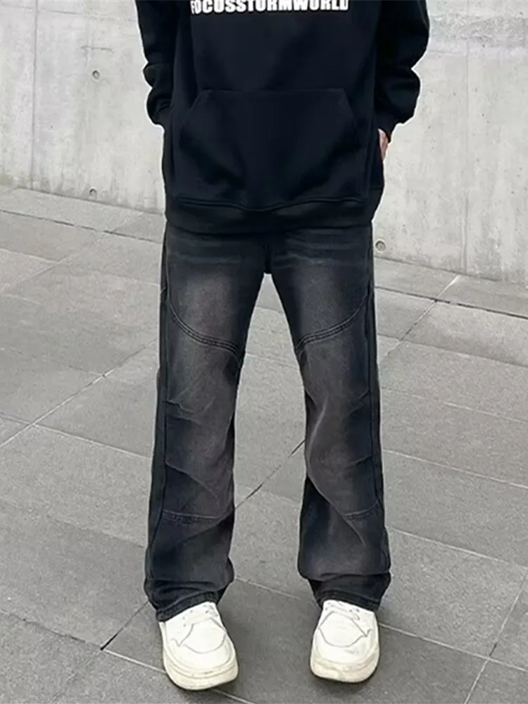 2024 Spodnie Y2K Fashion Vintage Black Pleated Stacked Baggy Jeans Pants For Men Clothes Straight Casual Luxury Long Trousers