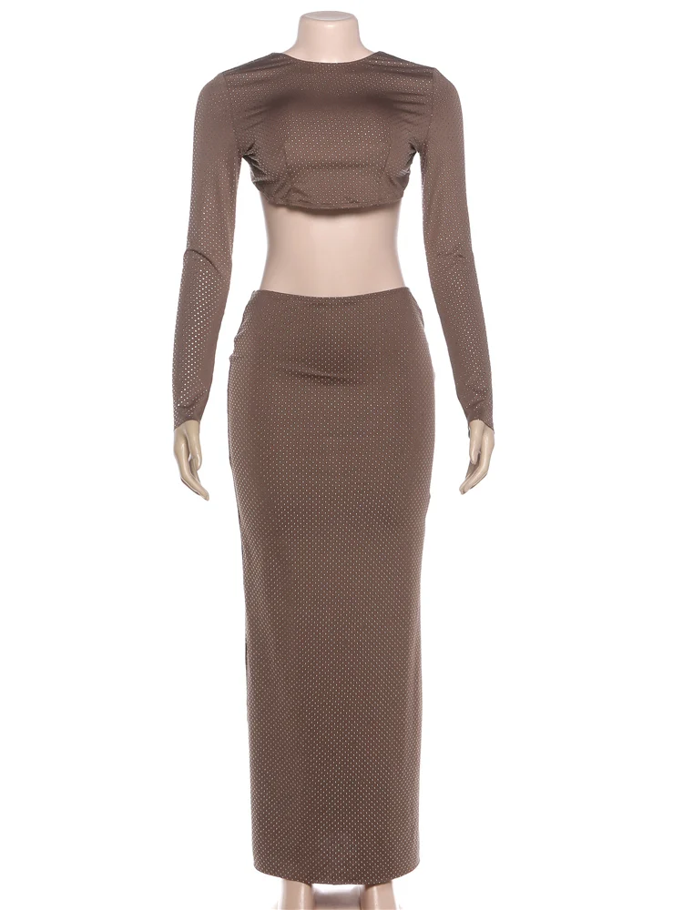 Nibber Waistless Long Dress Woman o-Neck Full Sleeve Rhinestone Decoration Backless Design Midnight Prom Party Elegant Vestidos