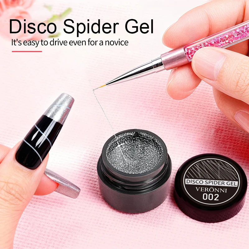 6-Color Disco Glitter Pulling Gel Set + 5 Drawing Pens  Stretchable Sparkle Texture, Long-Lasting Shine, DIY Nail Art,Shimmer