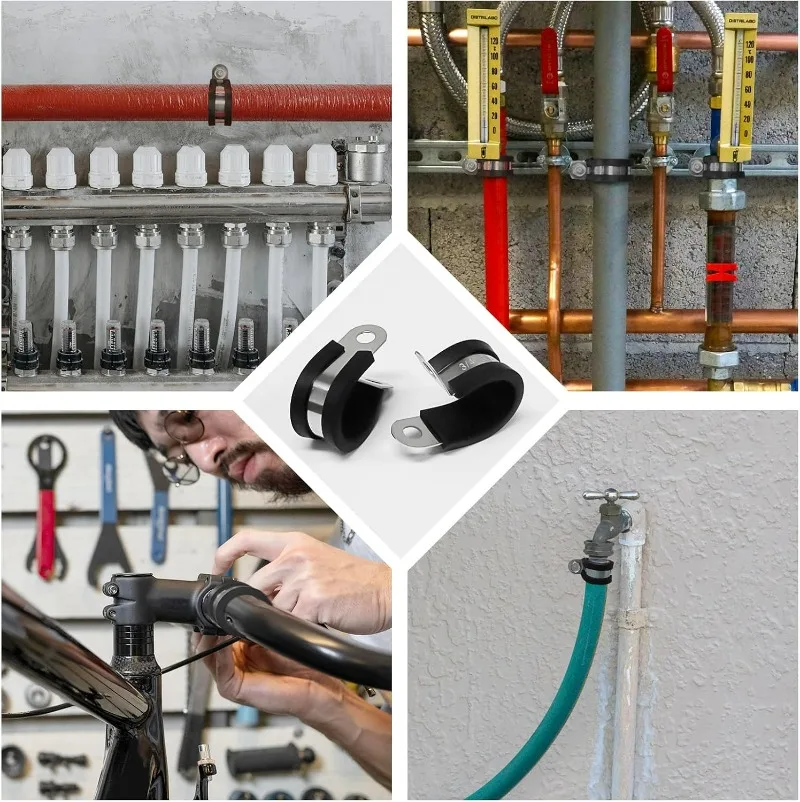 Cable Clamps Assortment Kit Stainless Steel Rubber Cushion Pipe Clamps Mounting Hose Pipe Fixed Fasteners Fitting Bracket