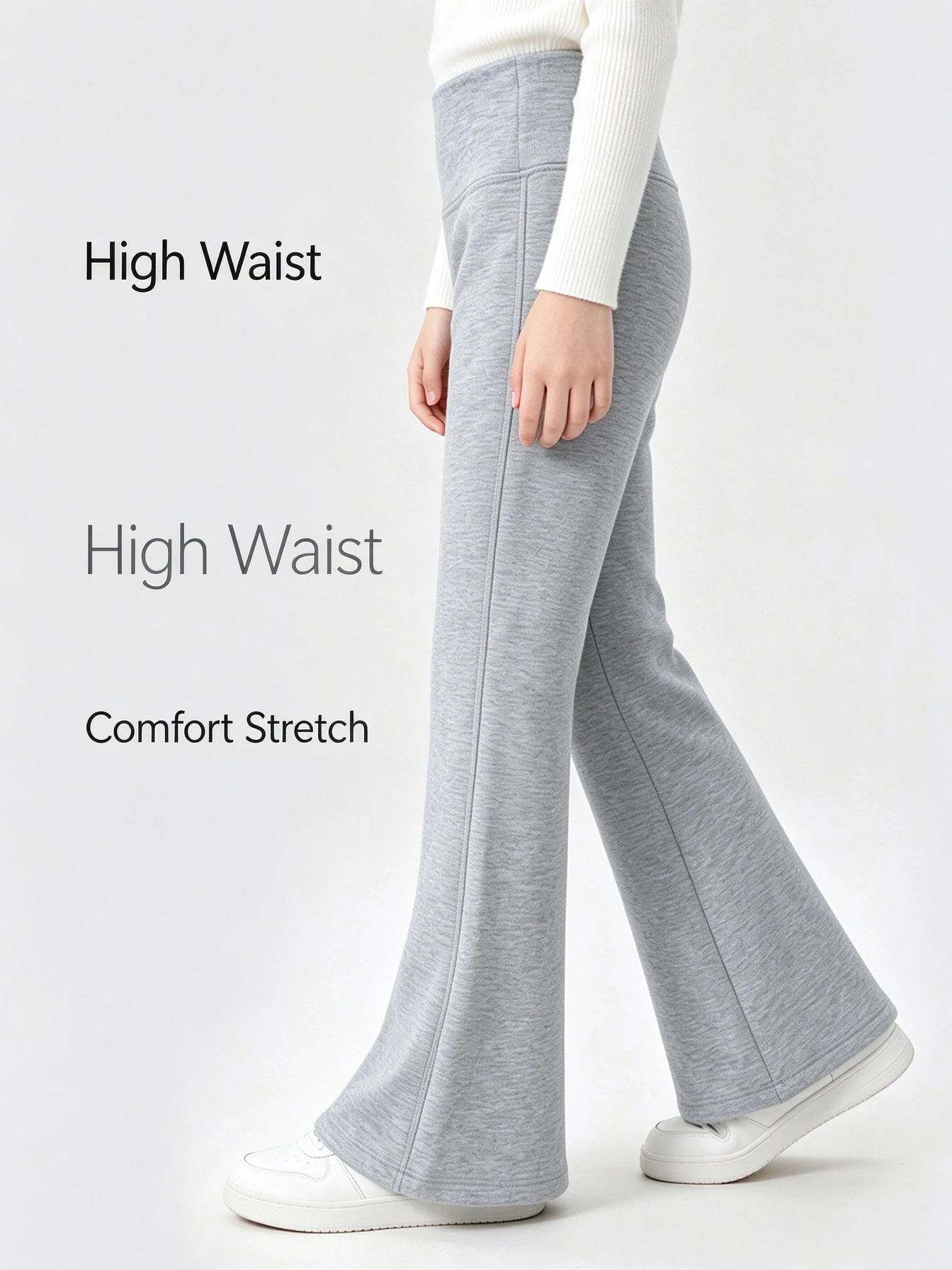 Girls' Fleece Bell Bottom Sport Pants Children's Slim Fit Wide-Leg Trousers Autumn and Winter Thickened High-Waisted Sweatpant