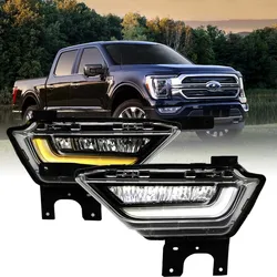 Pair Front LED Fog Lamps with Turn Signal Light White DRL for Ford F-150 2021 2022 Car Bumper Foglight Daytime Running Ligh