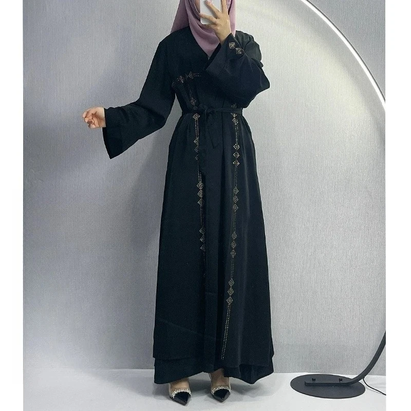 

Muslim Women Abaya Dress Long Sleeve Open Front Robe Maxi Kaftan for Ladies Islamic Clothing Elegant Modest Fashion