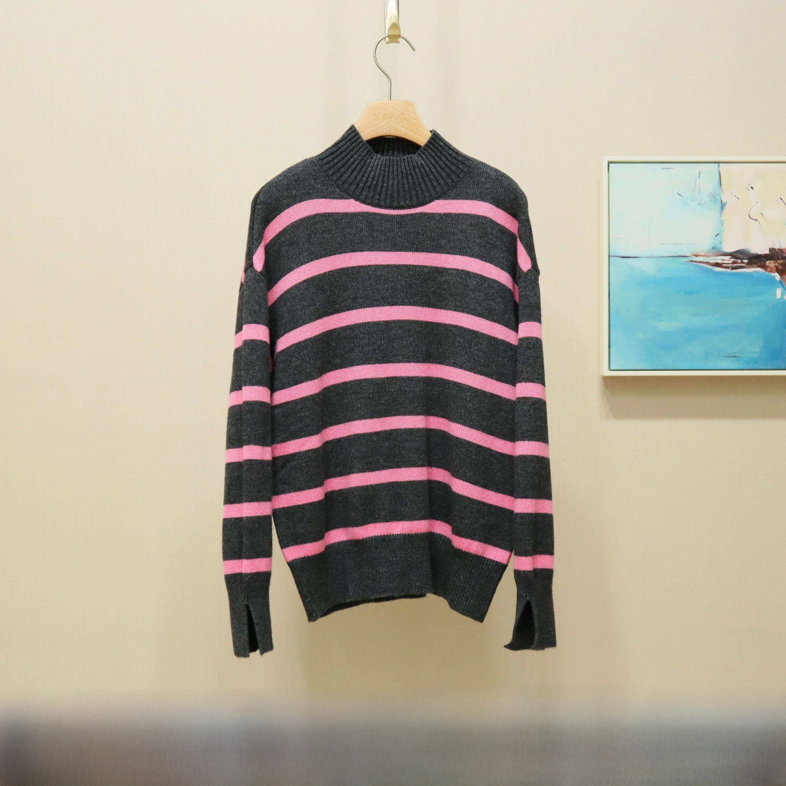 

Winter New Style Woolen Sweater 2025YSING YMS32310323 Sweet Style Loose Fit Overhead Knittedwear Striped Pattern Half High ro...