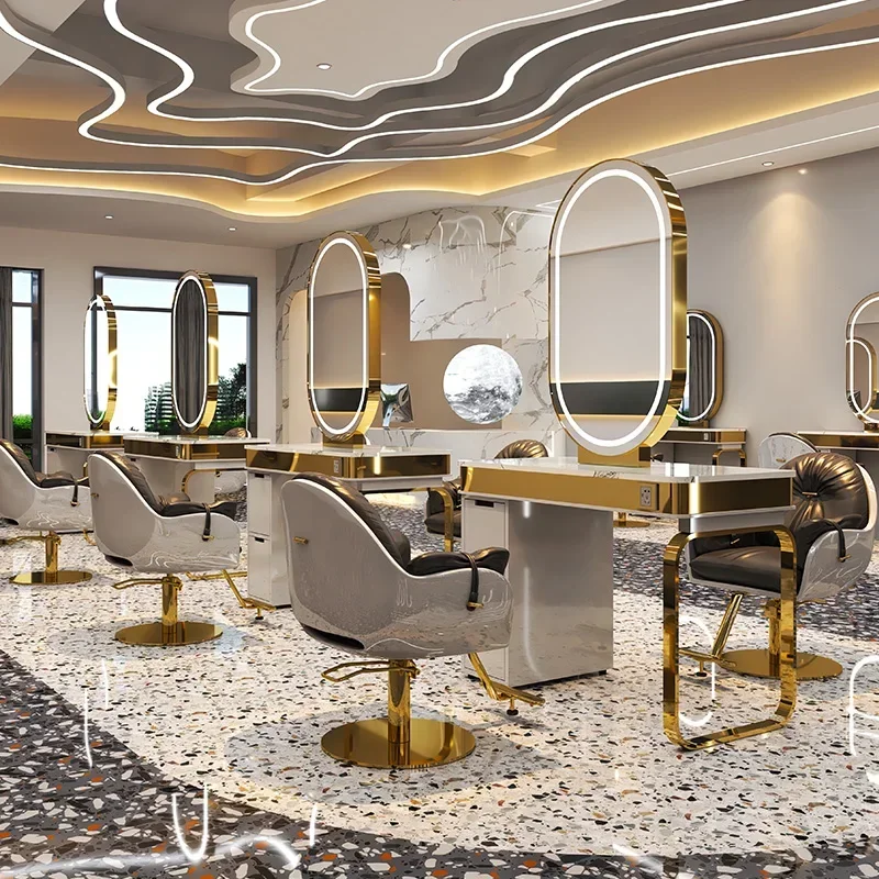 Mirror table Double-sided marble hair salon mirror Integrated hair salon Special stainless steel perm and dyeing table