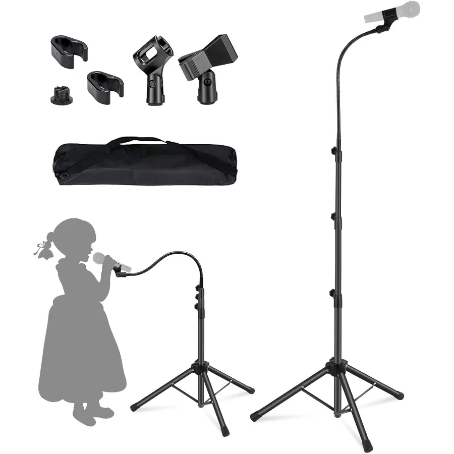 

Microphone Stand Boom Mic StandKangziliang Mike Stand Gooseneck Microphone Stand Tripod Adjustable Height 3' 6' with Mic Clips