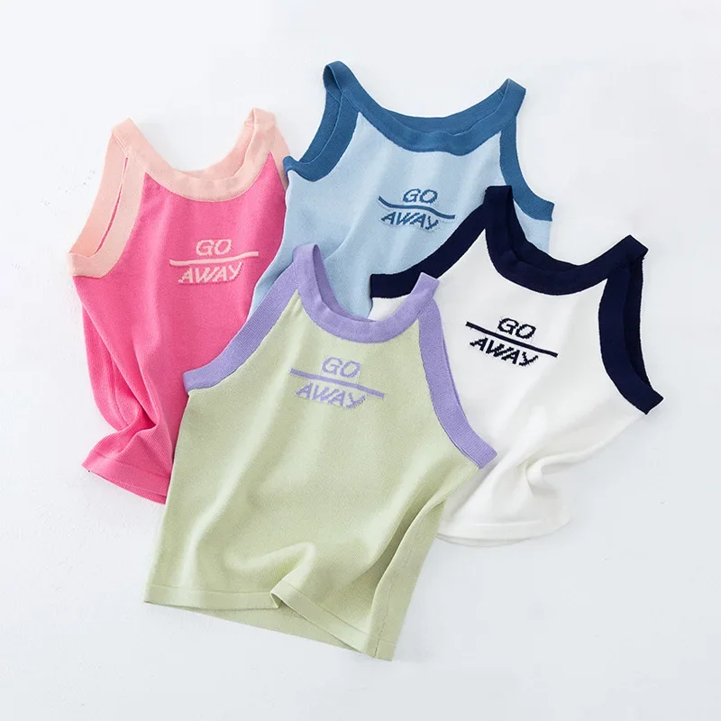 

Girls Tanks Knitted Camisoles Vest Four Seasons Teen Underwear Casual All-match Kids Clothes Vest 6 8 10 12 Years Children Tops