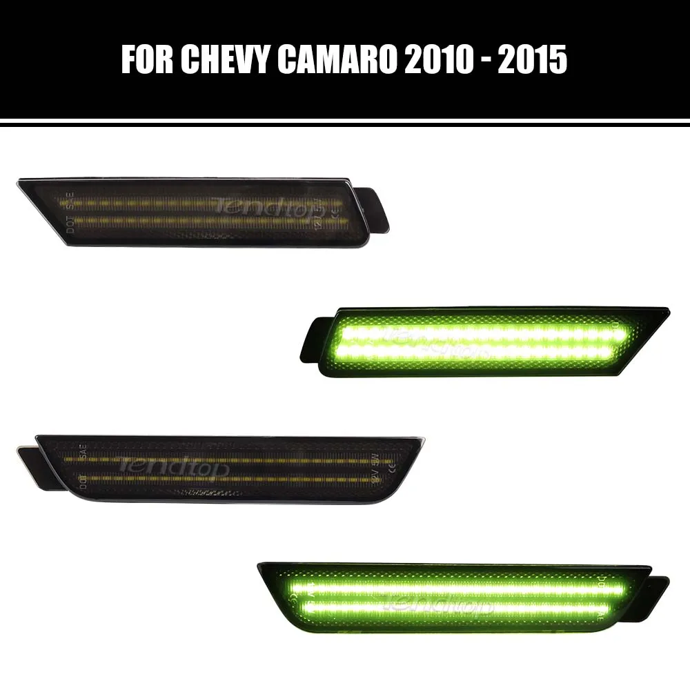 Smoked Lens Green LED Side Marker Lights Front Rear Bumper Parking Lights For Chevy Camaro 2010 2011 2012 2013 2014 2015