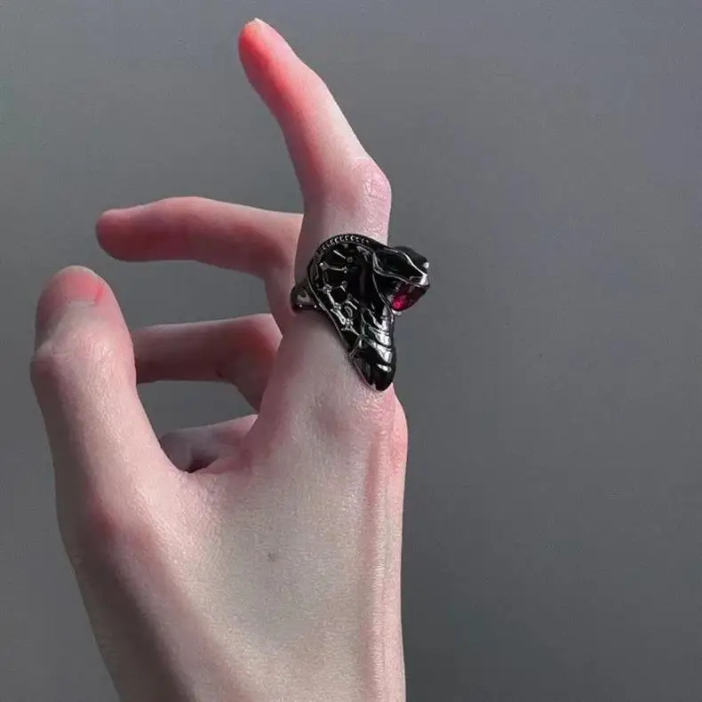 Creature Desire Snake Ring, Dark Niche Gothic Jewelry, Euro-American Vintage Cobra Ring, Punk Style Band