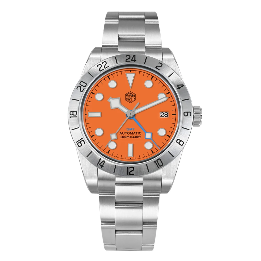 San Martin Nieuwe 39mm NH34 BB GMT Automatisch Mechanisch Horloge Sporthorloge Saffier Lichtgevend Waterdicht 100m voor Mannen Relogio SN0054