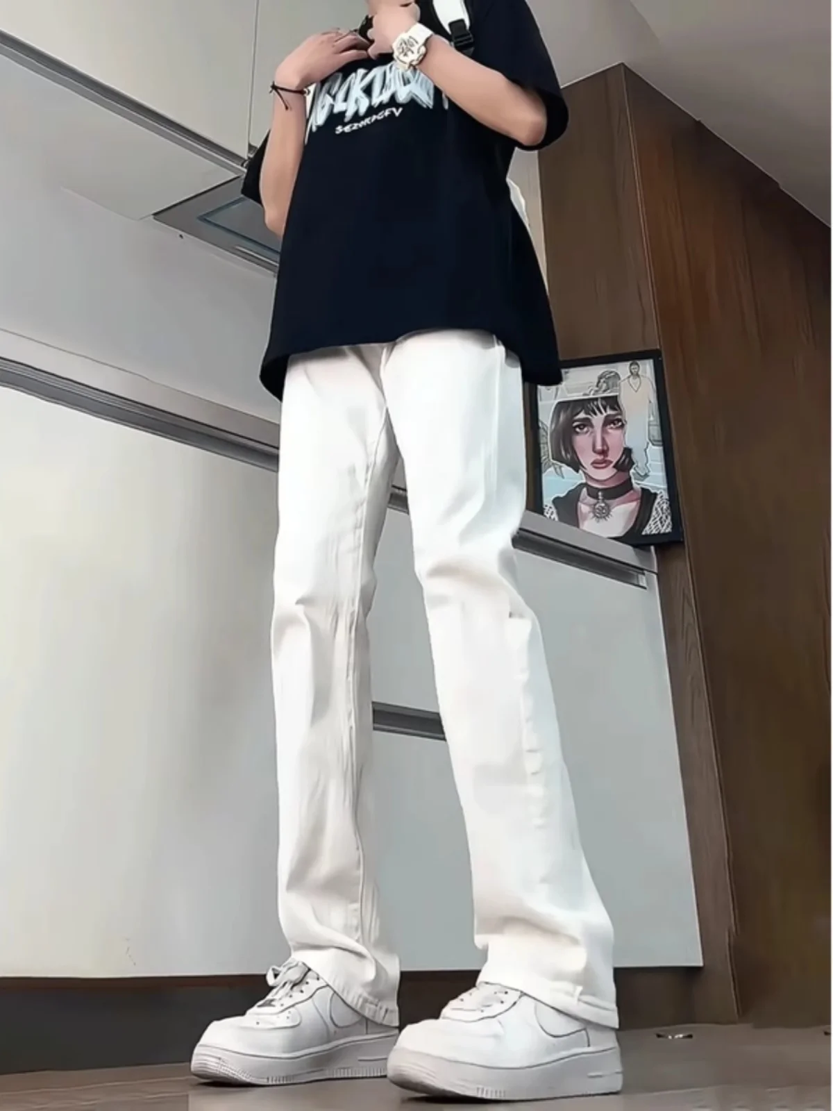 

Мужские джинсы Cleanfit White Knife с высокой талией, прямые, слегка расклешенные, в американском уличном стиле, молодежные, модные