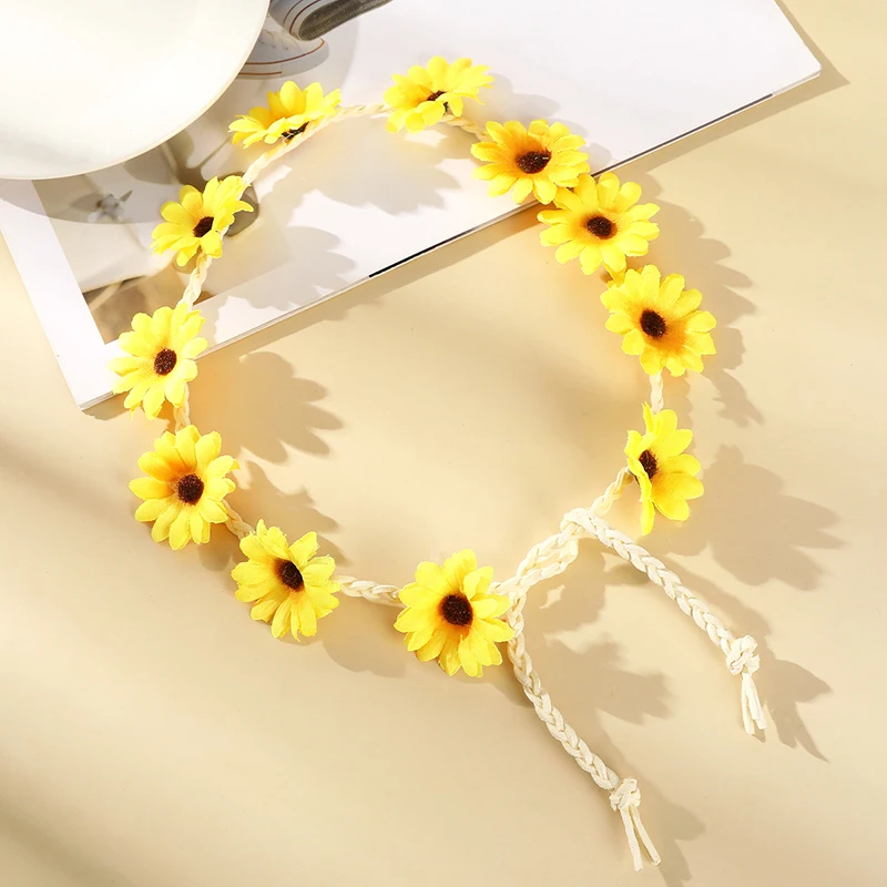 2Pcs/Set Bohemian Fashion Braided Rope Sun Flower Daisy Hairbands For Women Girls Party OutDoor Headband Ethnic Hair Accessories