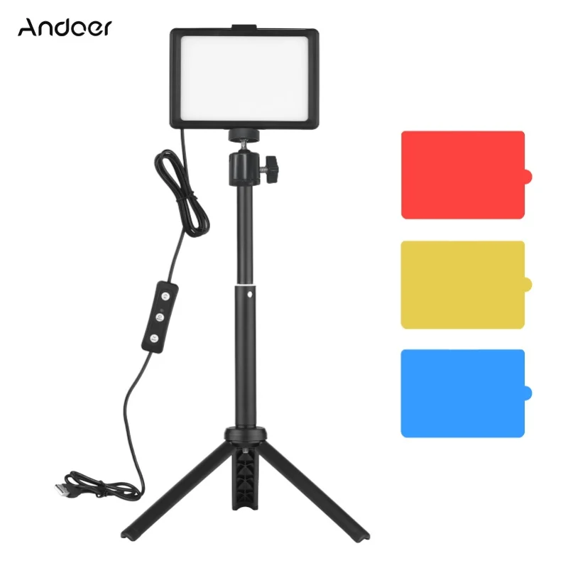 Andoer USB Video Conference Lighting Kit With 1 * LED Video Light 5600K Dimmable + 1 * Desktop Tripod + 1 * 180° Rotatable