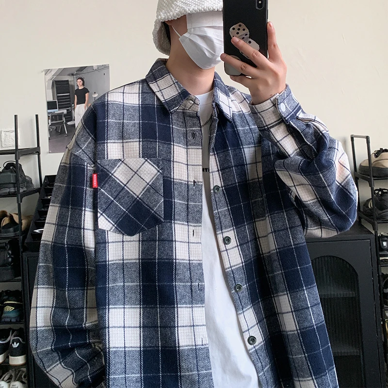 Winter Plus Size 10xl Men Shirt Long Sleeve Shirt Sanded Oversized Vintage Plaid Shirt 9xl 8xl Large Size Leisure Blouse Male