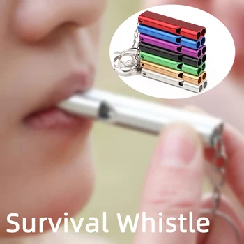 Mini Hoge Decibel Draagbare Platte Aluminiumlegering Dubbele Frequentie Overlevingsfluit Buitenshuis Wildernis Noodfluit Edctools