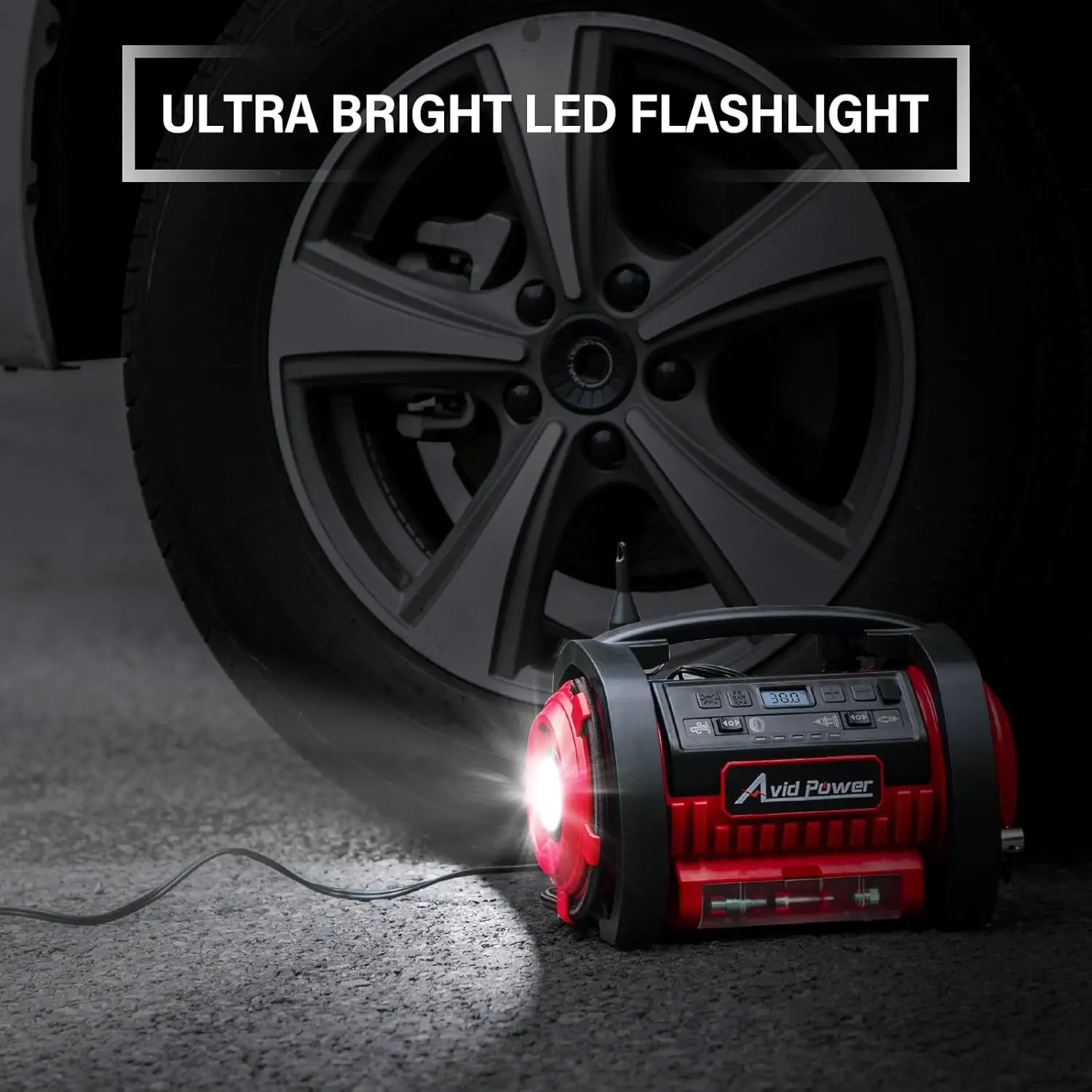 Compressor de Ar Portátil com Motores Duplos, Medidor Digital para Pneus de Carro e Infláveis