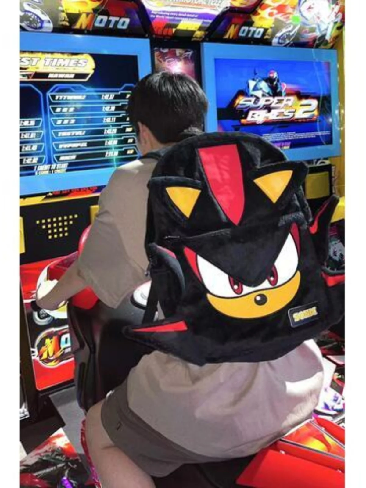 Sonic Shadow Large Capacity Plush Backpack Unisex Youth Fashionable Waterproof Zipper Closure Casual Cartoon Print Laptop Bag