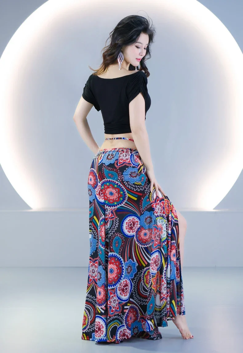 2 قطعة مجموعة النساء ملابس رقص البطن الرقص الشرقي بسط مشروط الزي فئة مجموعة الرقص بدلة تدريب الأزهار تنورة طويلة #6