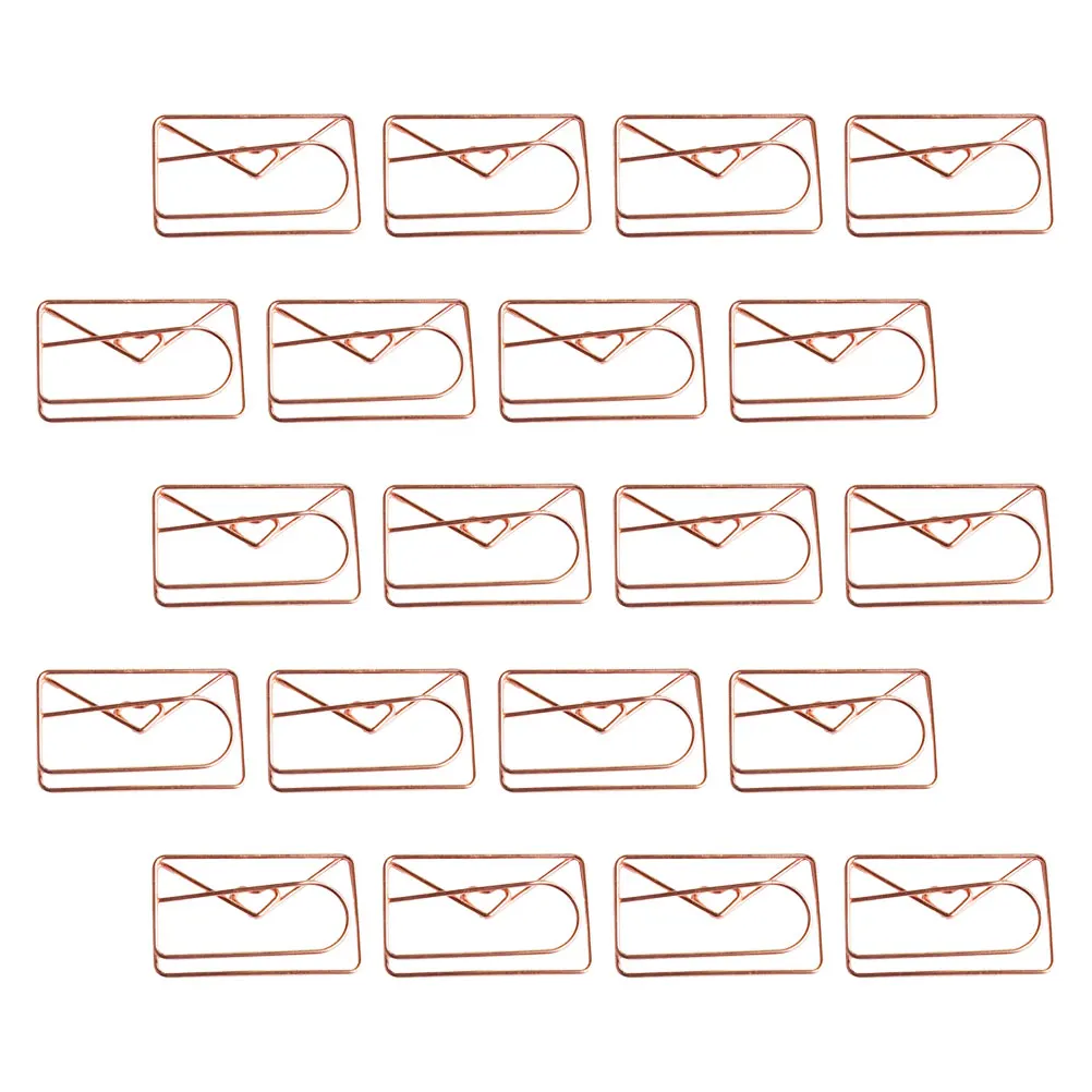 20 Pcs Heart Shaped Envelope Paper Clips Rose Gold Office Accessory Portable Bookmarks Creative Stationery
