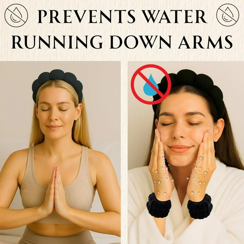 3PCS Stylish Washing Headband Set Wristbands Scrunchies Spa Bubble Headband for Women Kids Washing Face Makeup Shower Skincare