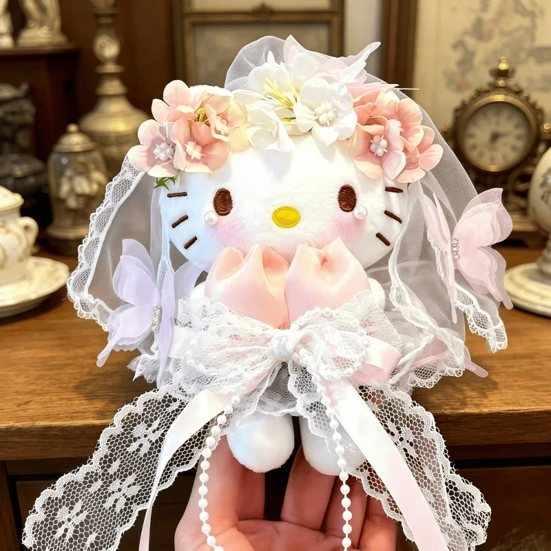 Anime Hello Kitty cos dress-up wedding series cartoon plush doll keychain kawaii school bag pendant decoration holiday gift
