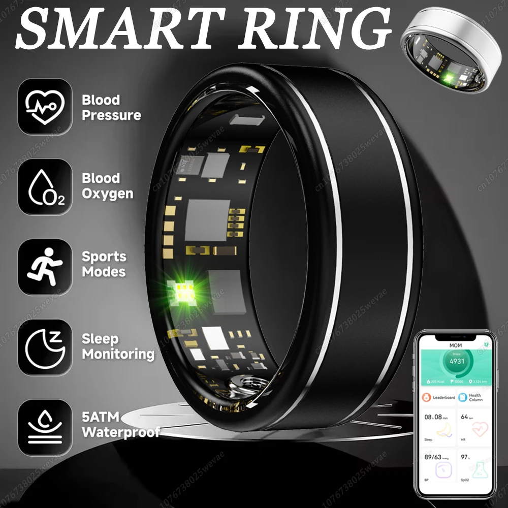 

New Smart Ring Blood Pressure Heart Rate Sleep Health Monitor Smartring IP68 & 5ATM Waterproof Multi-sport Mode ring Man Women