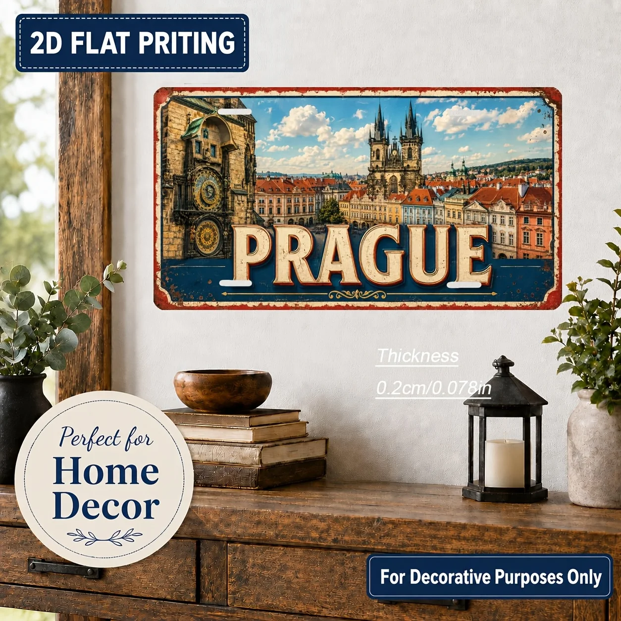 2D Flat - 【2D Flat】 2D Flat - [2D Flat] 2D Flat, 1pc, Prague-Themed Retro Sign, for Decoration Solely, Home Decor, Birthday Gift