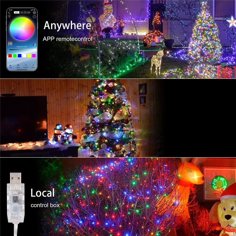 DIY Garland USB 5V WS2812B Smart Bluetooth LED String Fairy Lights RGBIC Remote Christmas Lighting String Room Party Decoration