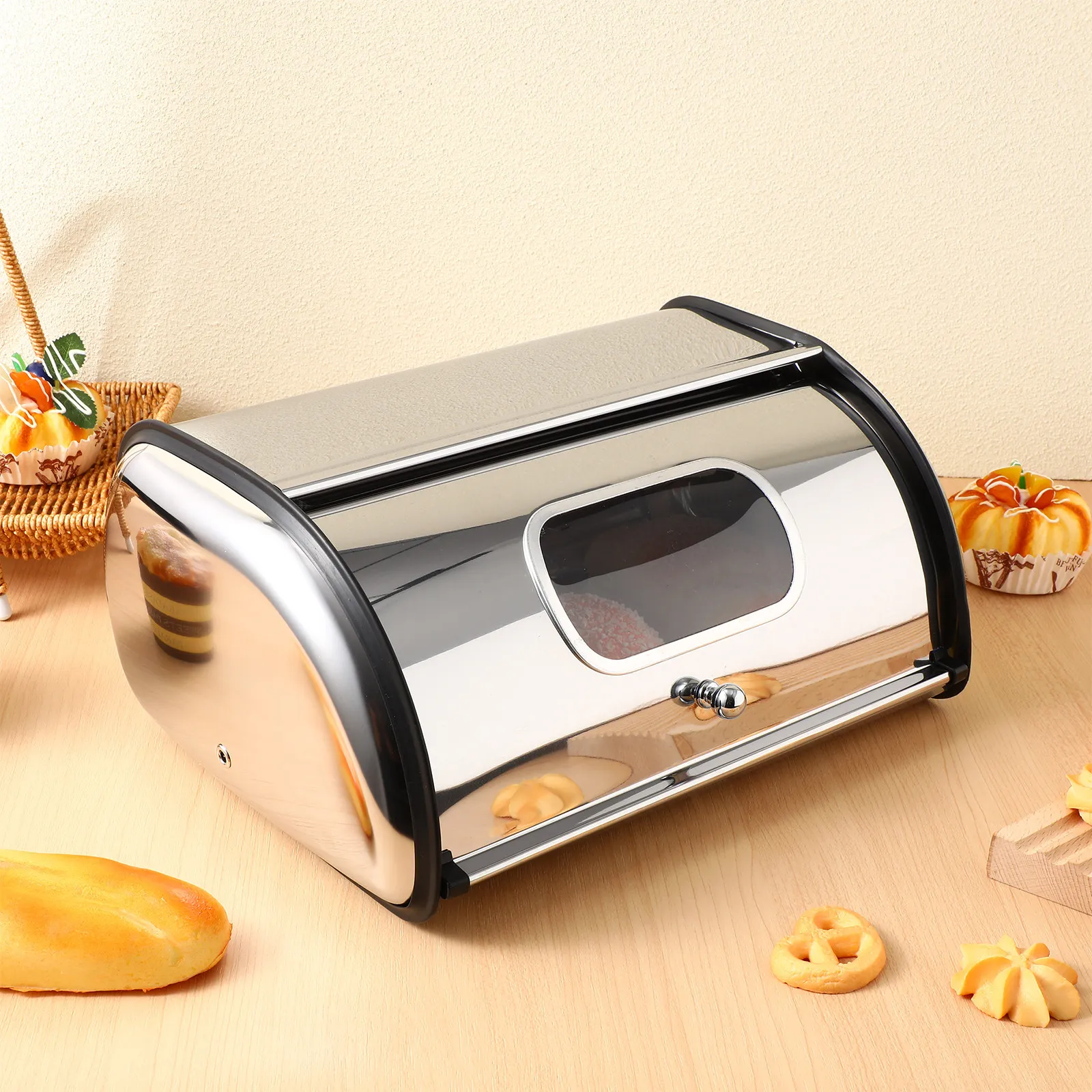 

Stainless Steel Bread Box Airtight Kitchen Storage Container for Bread Cookies Chocolate Home Bakery Coffee Shop Use