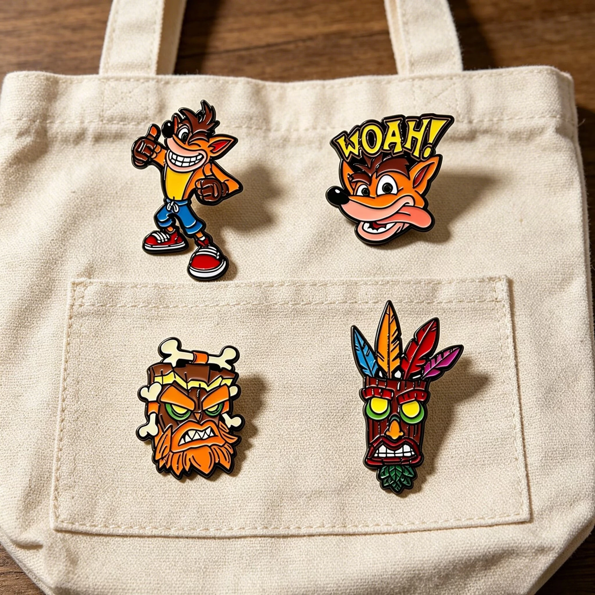 4 Broches Retro de Personajes de PS1, Máscara Tiki, Insignia de Solapa, Crash Bandicoot, Pins de Anime Esmaltados, Decoración para Mochila y Sombrero, Regalo Coleccionable