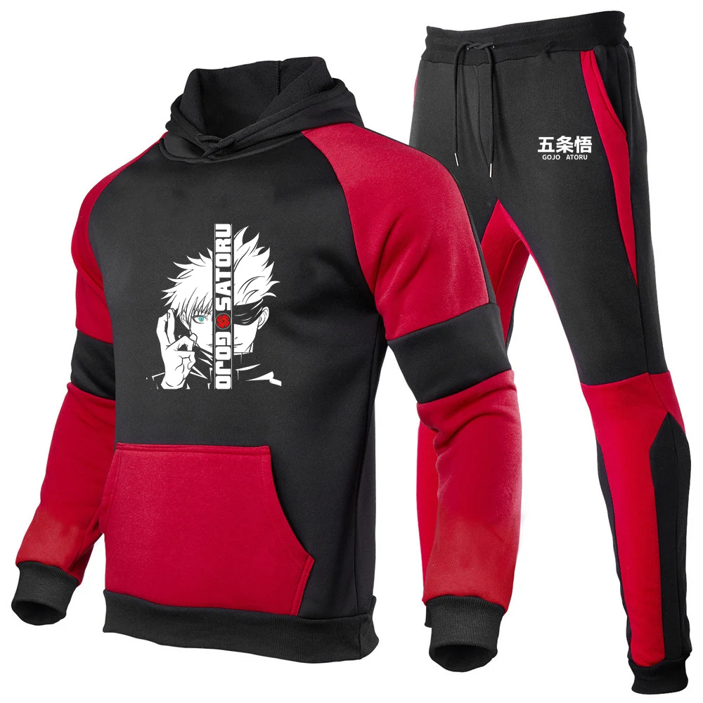 

Anime Jujutsu Kaisen 2025 Men's New Patchwork Set Gojo Satoru Spring And Autumn Warm Casual Hoodie+Sports Pants Harajuku Suit