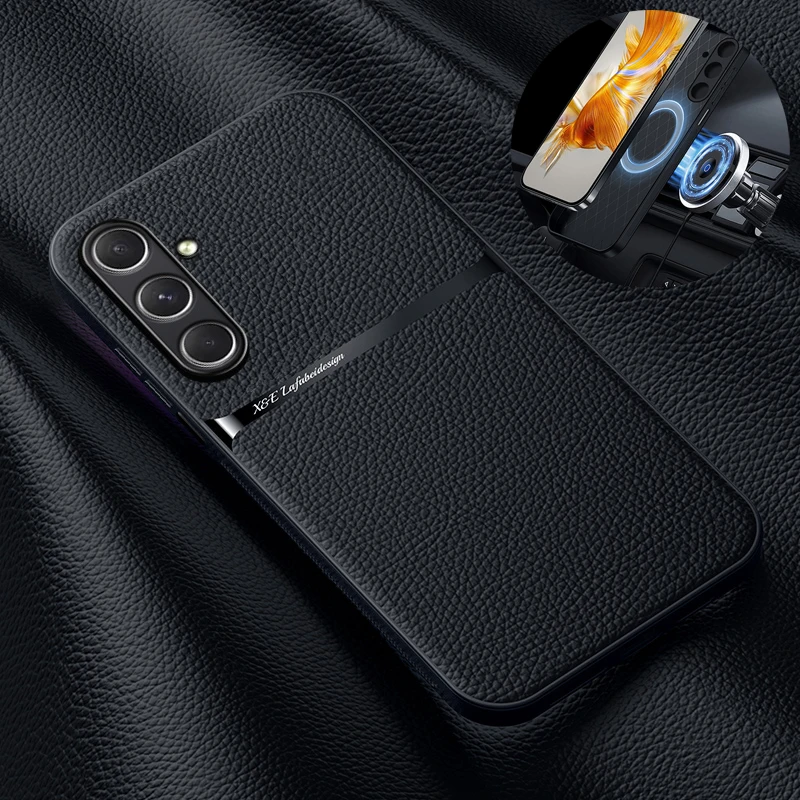 For Galaxy M35 5G Case 6.6'' M356B Luxury Leather Magnetic Car Holder Phone Case For Samsung Galaxy M35 5G m 35 Soft Back Cover