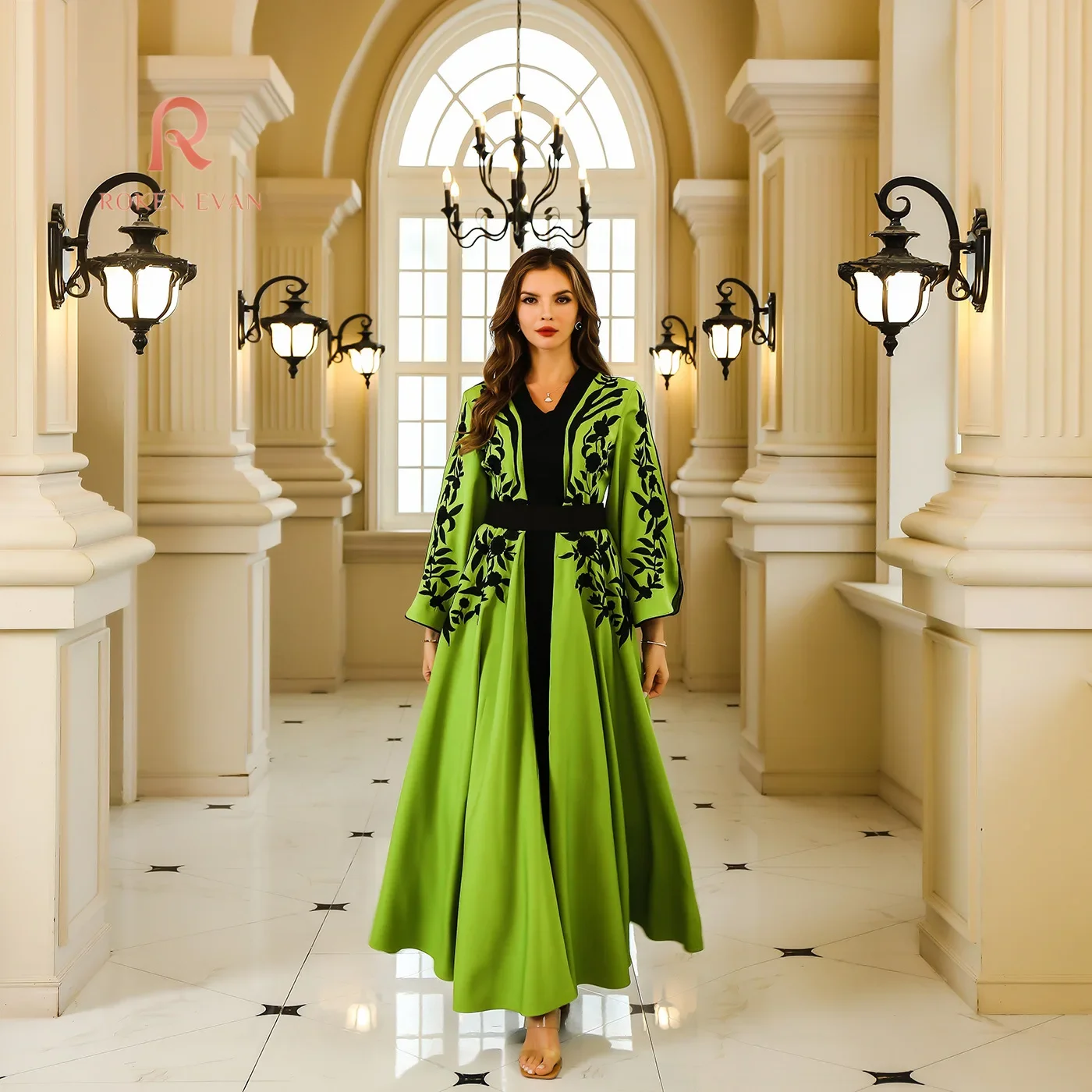 

ROKEN EVAN Moroccan Kaftan Abaya For Woman Embroidery Jalabiya Party Long Robe Dubai Vestidos Saudi Eid Muslim Ramadan Dresses