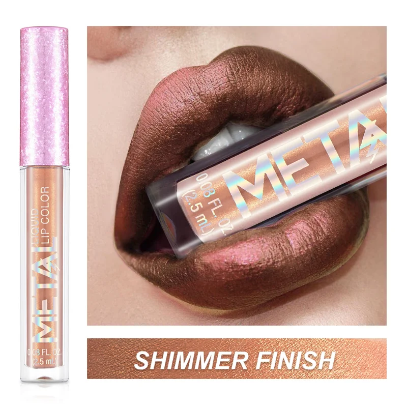Metallic Glitter Liquid Lipstick Makeup 12 Colors Waterproof Lasting Glitter Lip Gloss Shiny Shimmer Lip Tint Party Lips Makeup