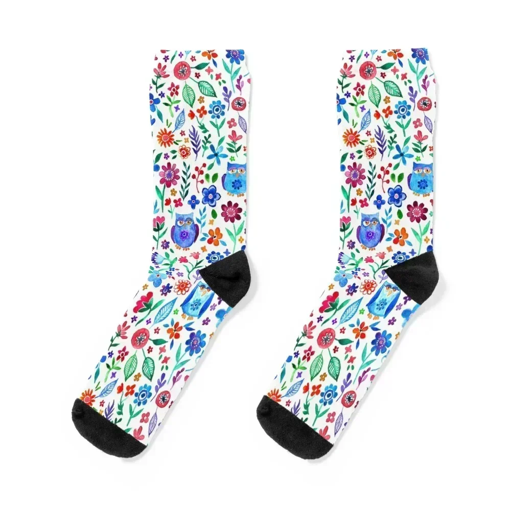 Little Owls and Flowers on White Socks christmas gift Lots golf cotton Socks Male Women's