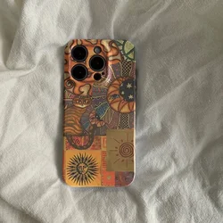 Oil Painting Sun God Retro Cat Case for IPhone 16 15 14 13 Pro Max 12 11 Pro Plus XR Shockproof Protective Slim Hard Film Cover