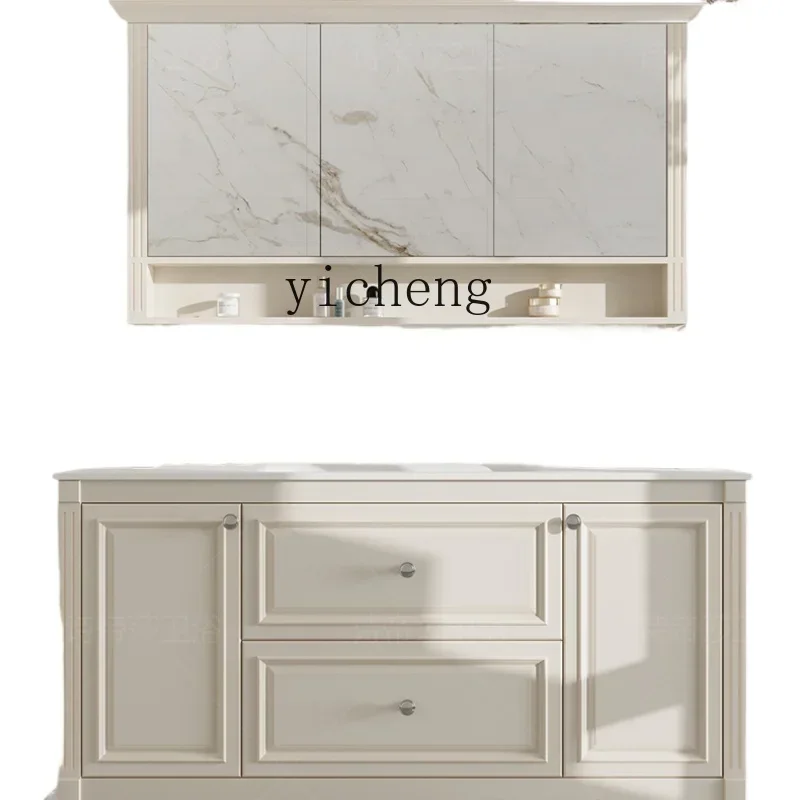

cream wind bathroom cabinet integrated basin rubber wood sink floor cabinet combination