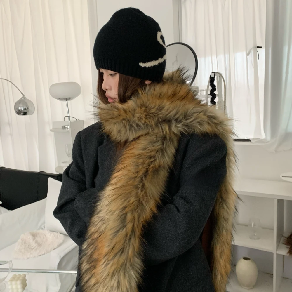 

Y2K винтажный шарф из искусственного меха, зимний теплый утолщенный и длинный унисекс, воротник для волос, модное платье, шаль, вечерние шаль