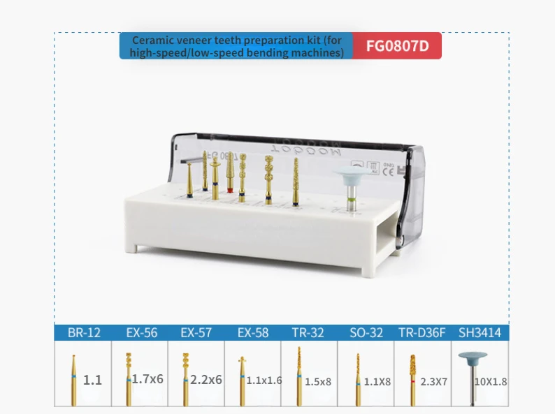 Zestaw do przygotowywania wiertła diamentowego do fornirów porcelanowych do dentystycznego wiertła diamentowego FG o dużej prędkości