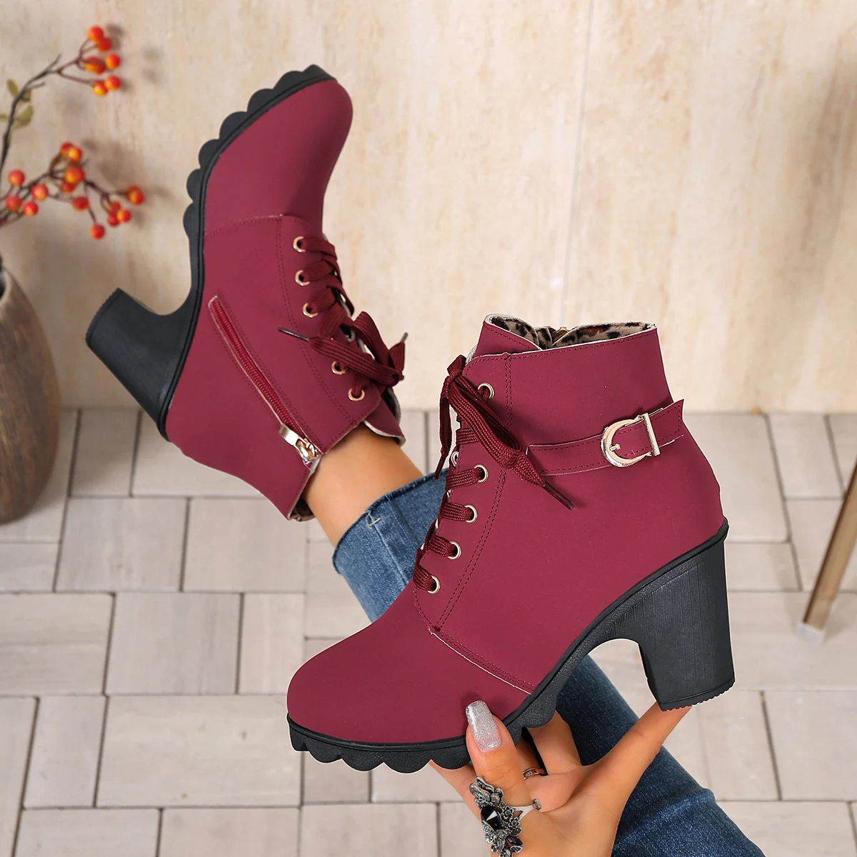 2025 New Women Trend Outdoor Boots Fashion Lace-Up Ankle Boots Comfortable Daily Round Toe Flat Shoes Women Zapatos De Mujer