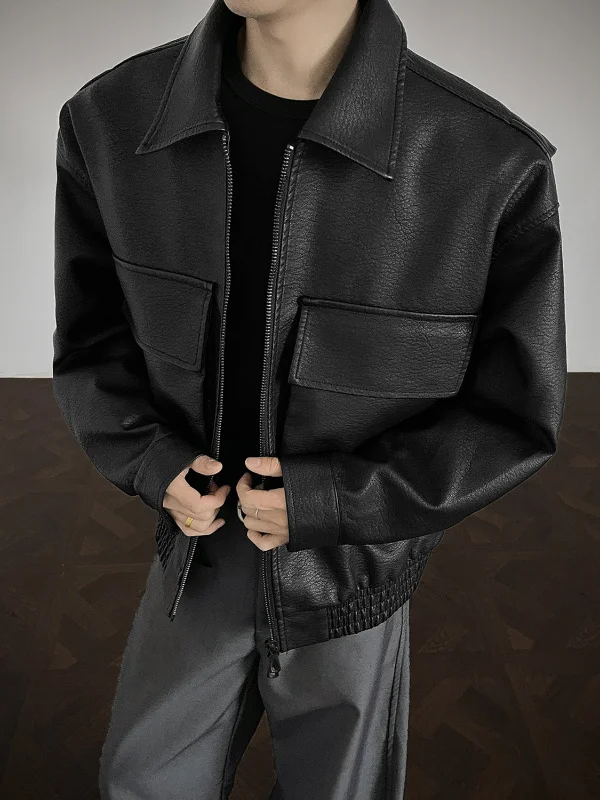 

Модная американская рабочая куртка для мужчин с большими карманами, байкерская куртка, повседневная легкая куртка из искусственной кожи для подростков