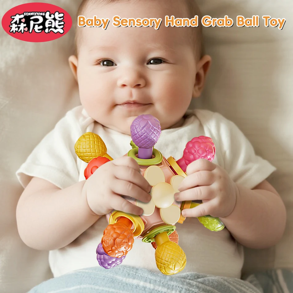 SENNIXIONG Baby Kautabletten Montessori Manhattan Runde Kugel Zahnen Spielzeug Hand Greifen Ball Klicken Sound Infant Sensorischen Spielzeug für Kleinkinder