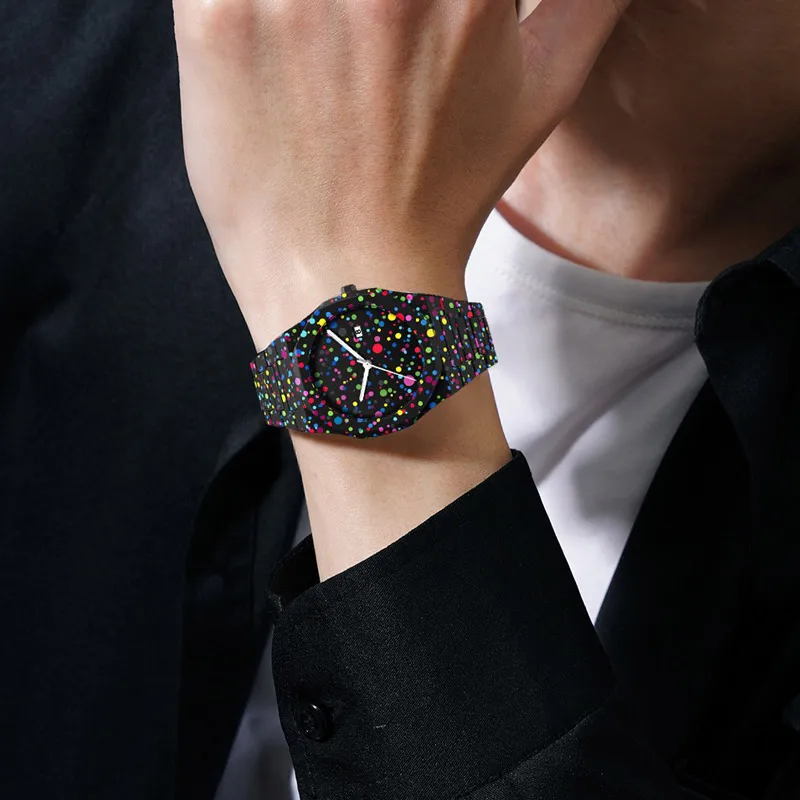 GOGARAMA Trendy Colored Polka Dot Dial Calendar Waterproof Men's and Women's Sports Watch Lightweight Plastic Quartz Clock Gift