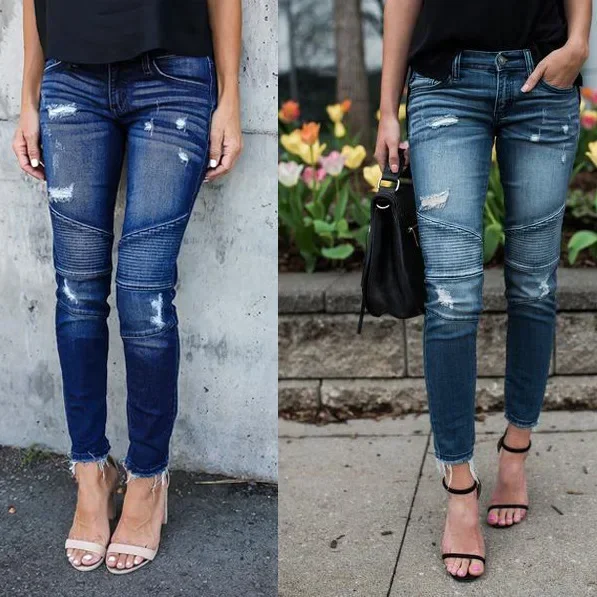 Jean en denim avec poches pour femme, pantalon crayon, taille haute, sexy, longueur de rinçage