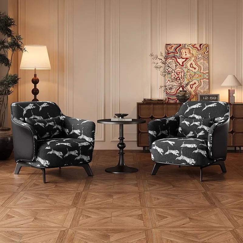 Wabi wind living room single sofa chair light French retro leisure chair B & B hotel reception designer single chair