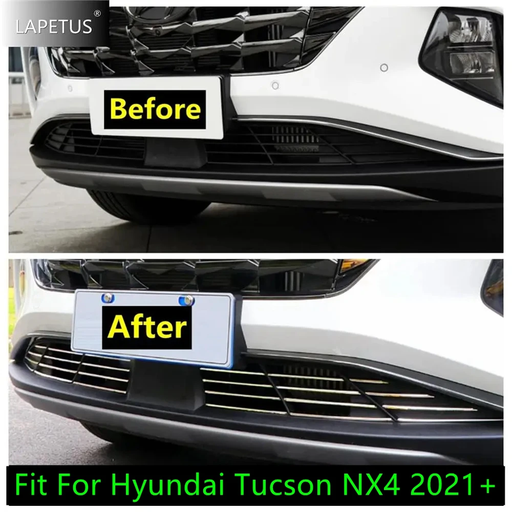 

Auto Accessories Front Center Racing Mesh Bumper Grill Billet Grille Decor Stripes Cover Trim For Hyundai Tucson NX4 2021 - 2024