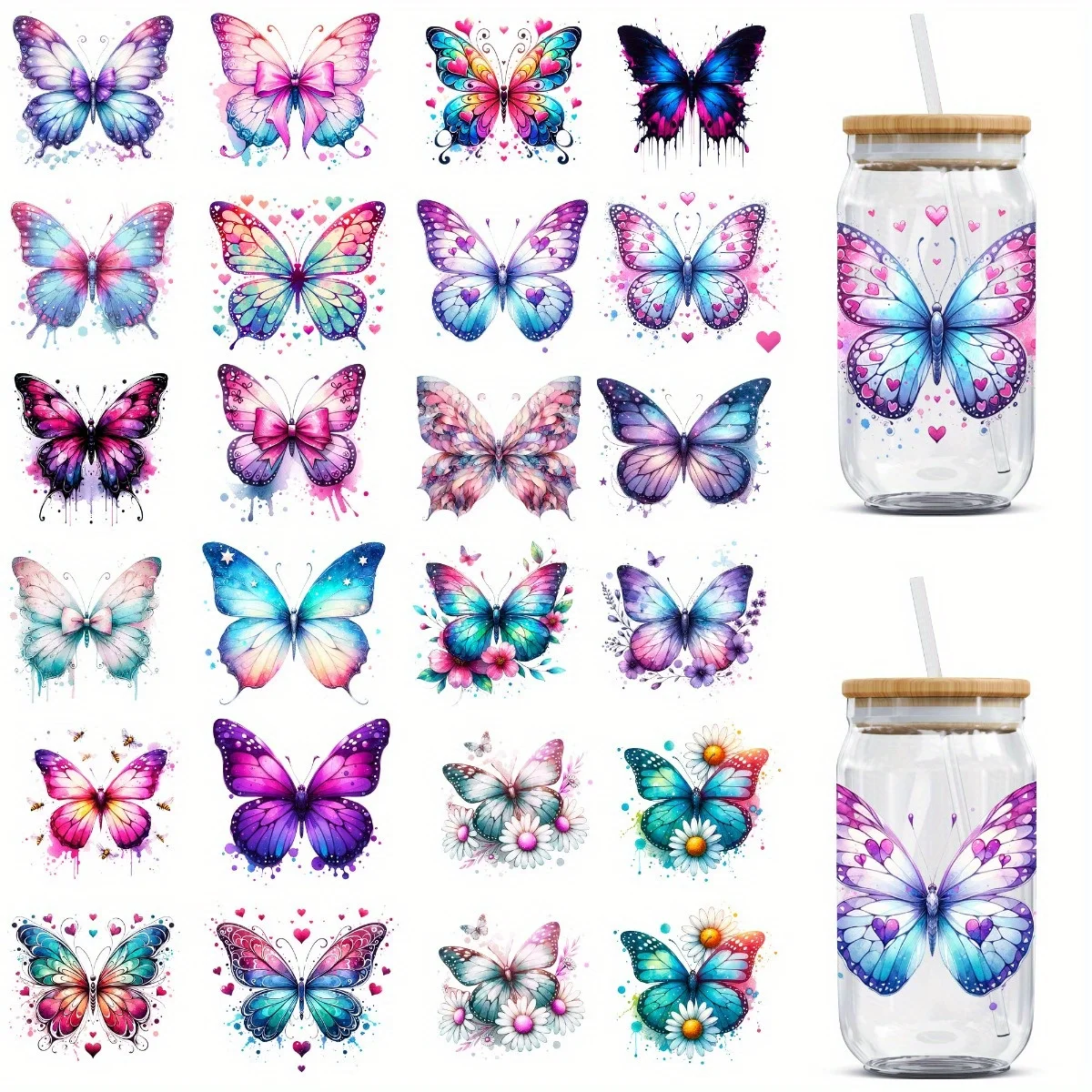 

Набор из 24 шт. разноцветных крыльев бабочек для декоративной переносной печати на стаканах (DIY)