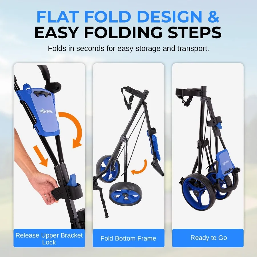 ゴルフプッシュプルカート 軽量折りたたみ式バッグホルダー 調節可能なハンドル付きで持ち運びが簡単 コンパクトな折りたたみデザインに最適