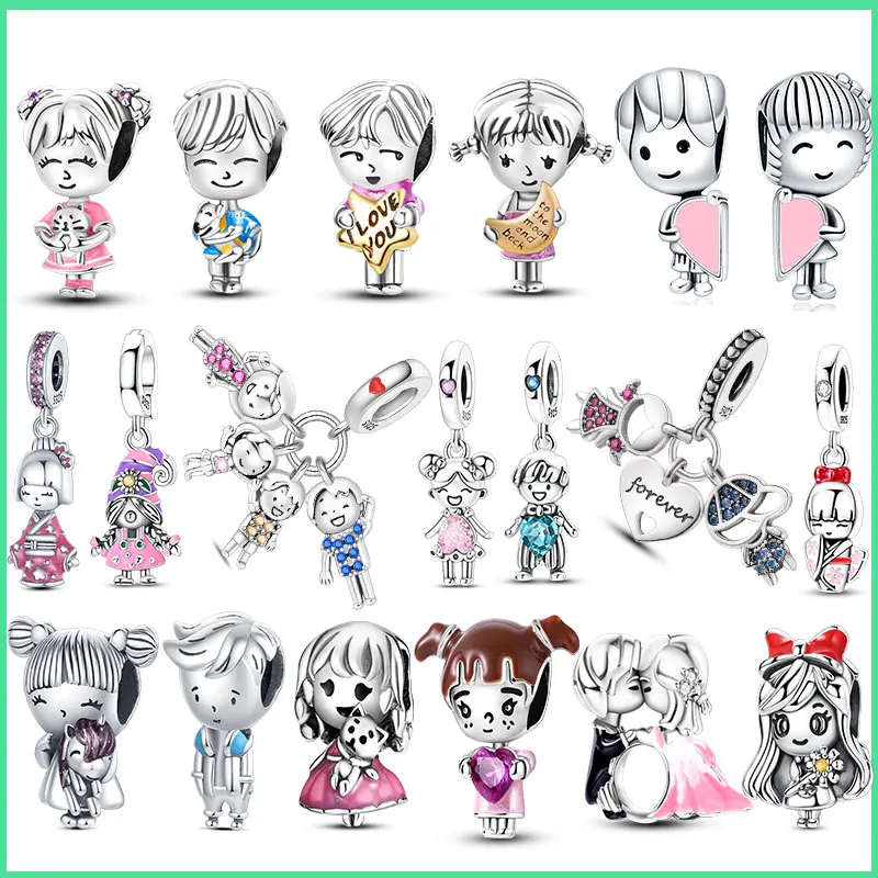 100% Prata Esterlina 925, Oferta Imperdível, Pingentes de Casal para Meninos e Meninas, Compatíveis com Pulseiras Originais, Joias DIY