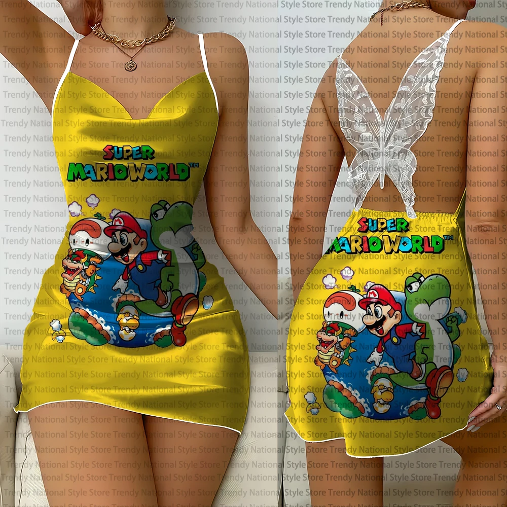 New Style Cartoon Anime Super Mario Print Women's Suspender Dress Casual Fashion Simple Home Clothing Lace Backless Dress